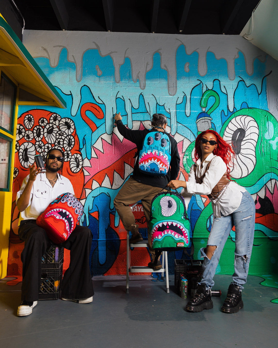 SPRAYGROUND JORGE RODRIGUEZ THE ARTIST COLLAB DRIPS SHARKS BACKPACK