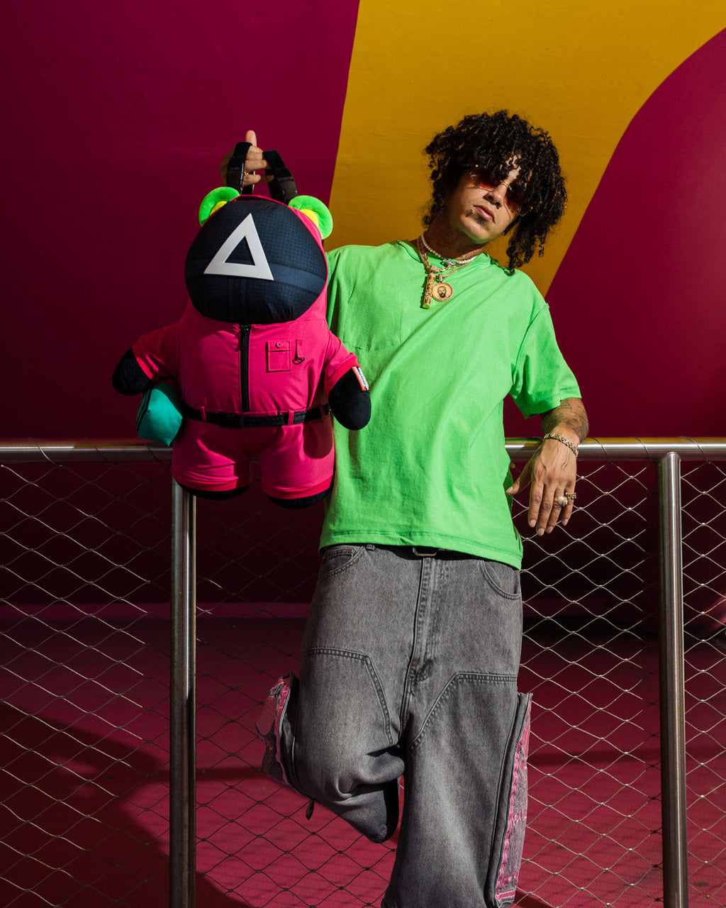 SPRAYGROUND SQUID GAME COLLAB PINK SOLDIERS BEAR BACKPACK