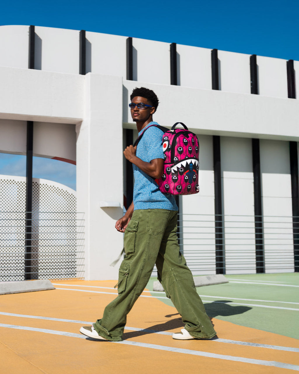 SPRAYGROUND SQUID GAME COLLAB FRONT MAN & PINK GUARD SHARKS BACKPACK