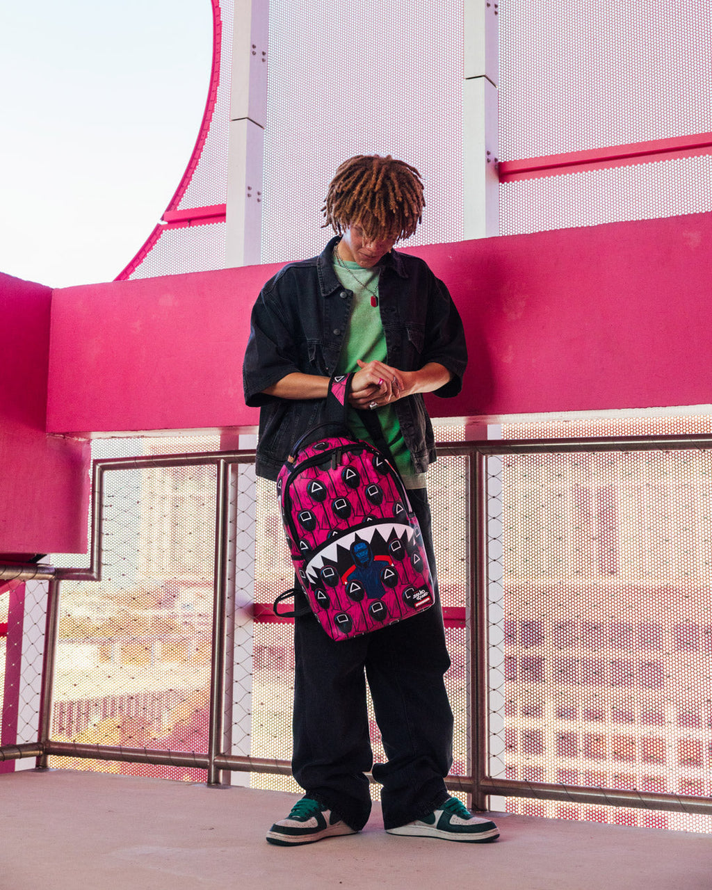 SPRAYGROUND SQUID GAME COLLAB FRONT MAN & PINK GUARD SHARKS BACKPACK