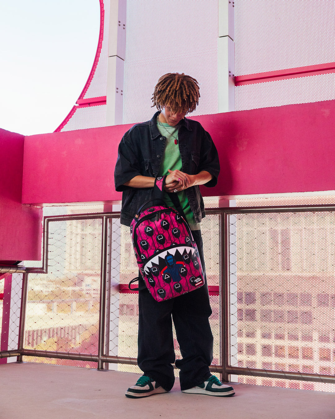 SPRAYGROUND SQUID GAME COLLAB FRONT MAN & PINK GUARD SHARKS BACKPACK