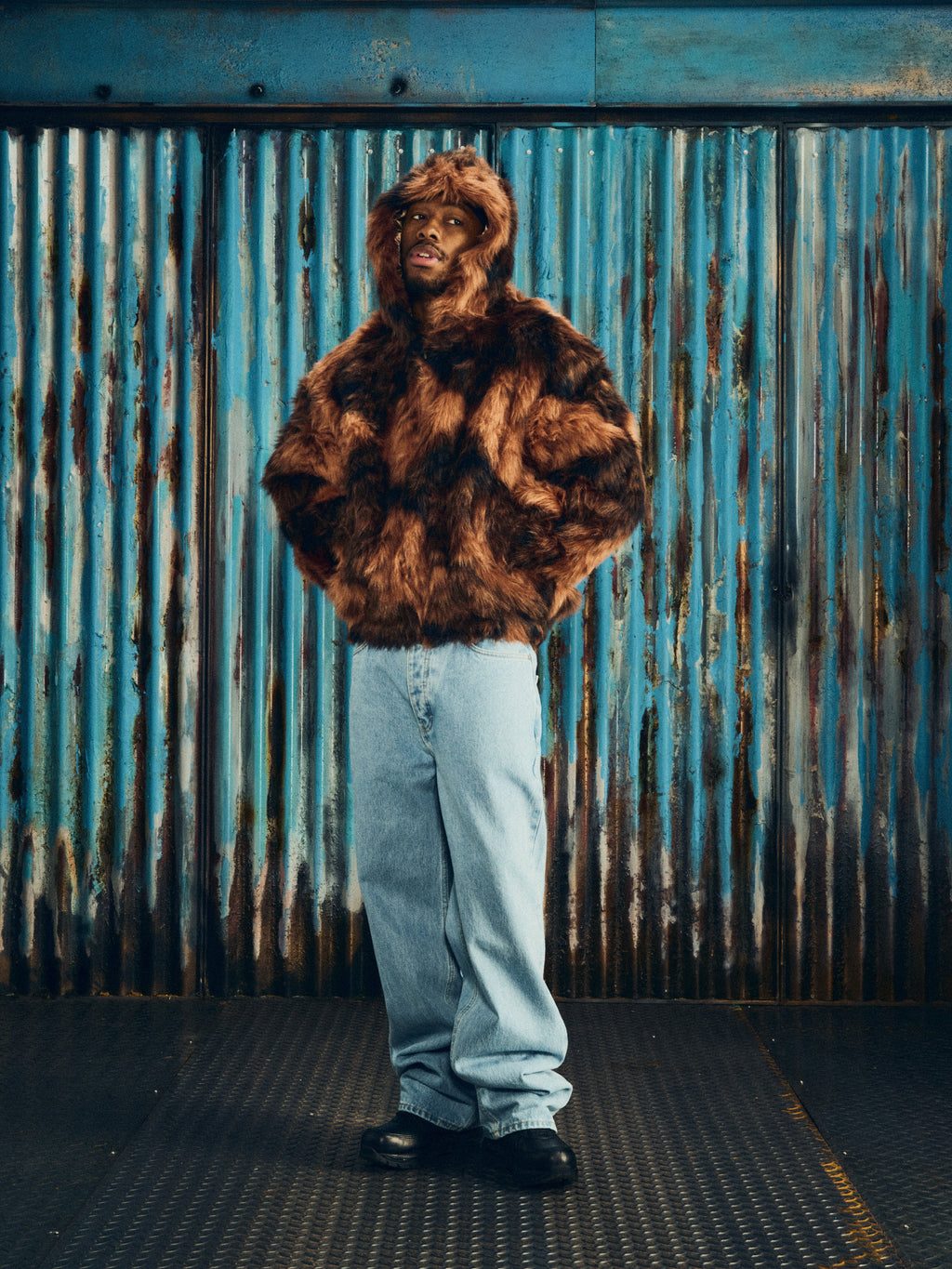 Corteiz DIAMOND HOODED FUR JACKET [BROWN] CRTZRTW