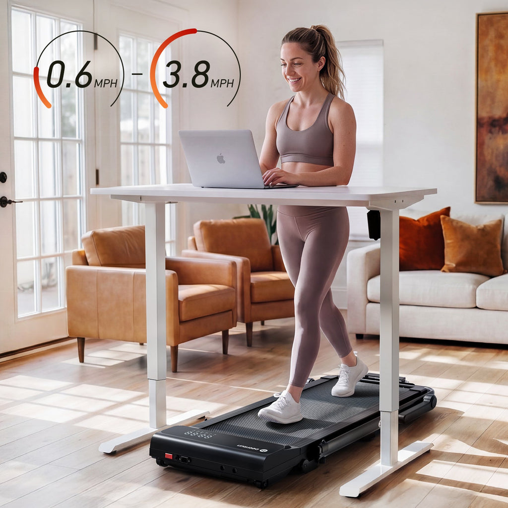 DeerRun A6 Plus Quiet 2-in-1 Foldable Treadmill for Home Walk, Run & Save Space -With 5% Incline, Handlebar & Full Display Screen