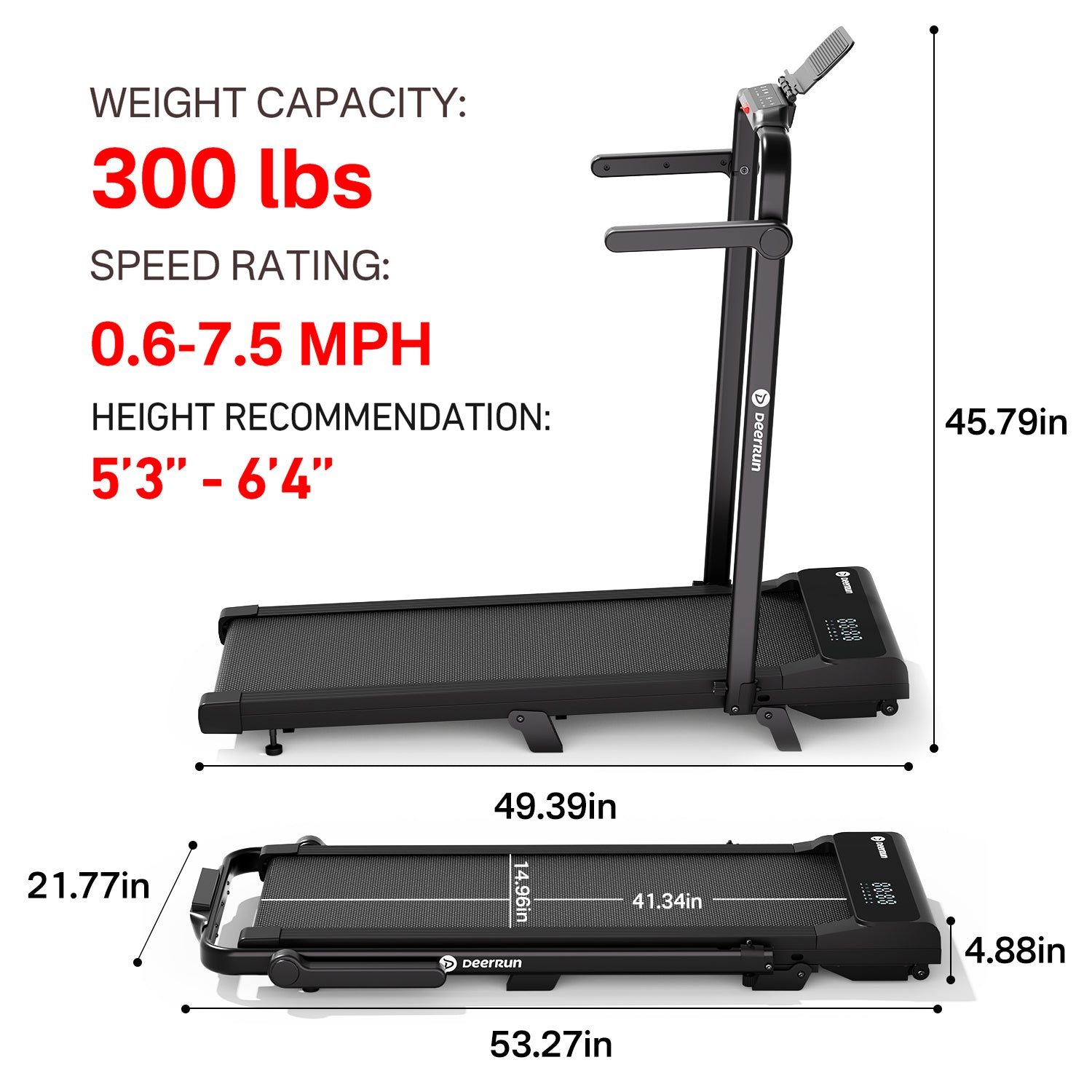 DeerRun A6 Plus Quiet 2-in-1 Foldable Treadmill for Home Walk, Run & Save Space -With 5% Incline, Handlebar & Full Display Screen