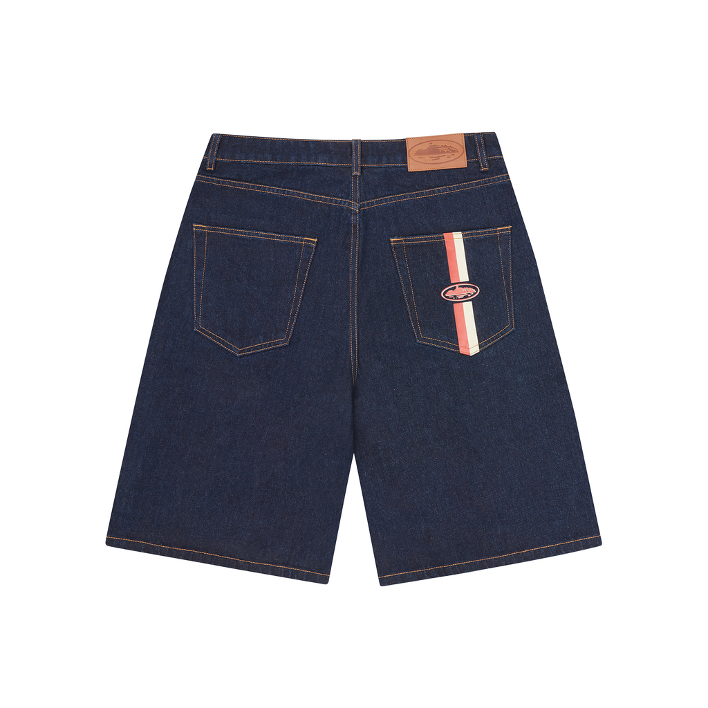Corteiz DUAL STRIPE DENIM SHORT [WASHED INDIGO] CRTZRTW