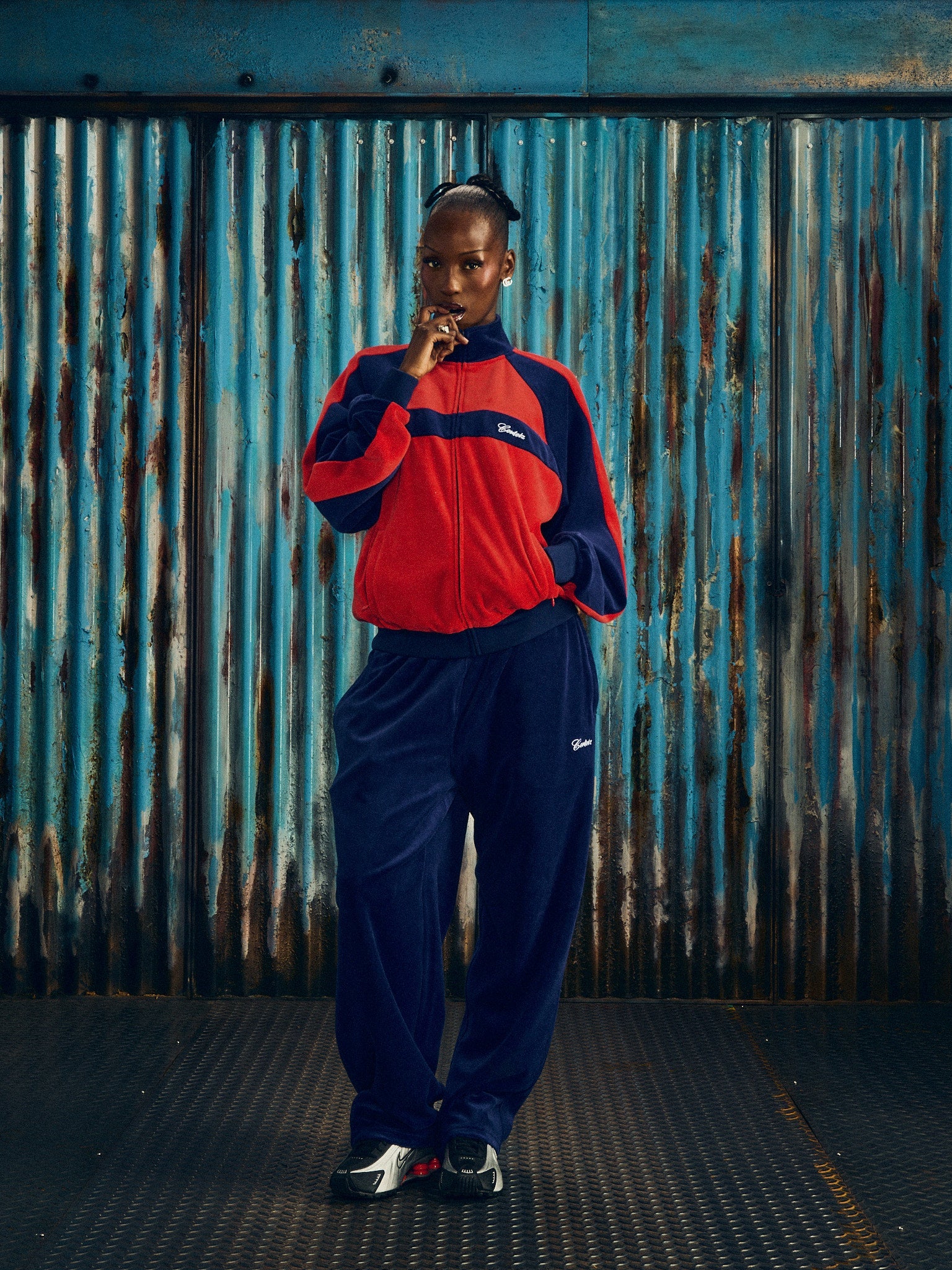 Corteiz PISTA VELOUR TRACK JACKET [NAVY/RED] CRTZRTW
