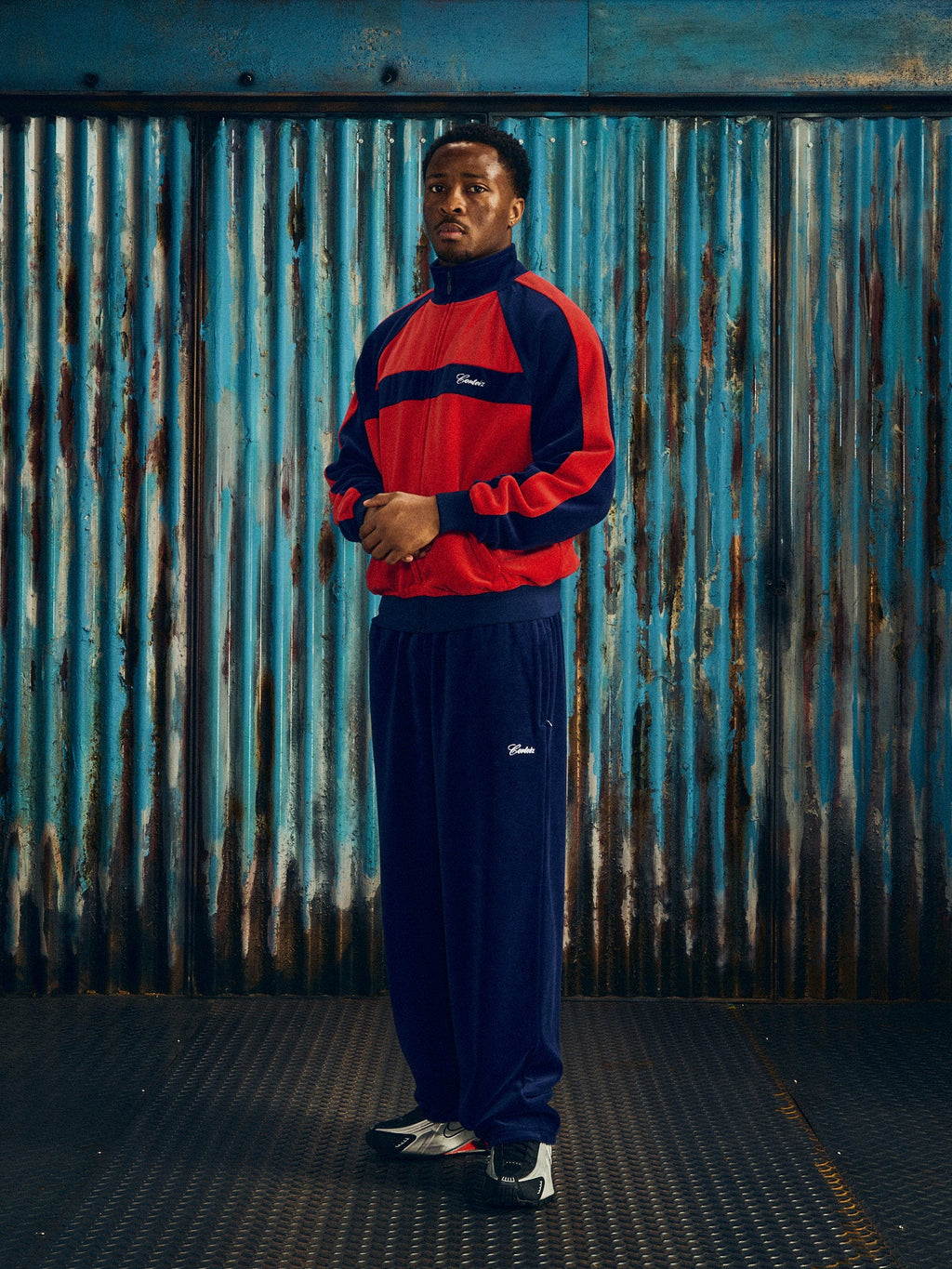 Corteiz PISTA VELOUR TRACK JACKET [NAVY/RED] CRTZRTW