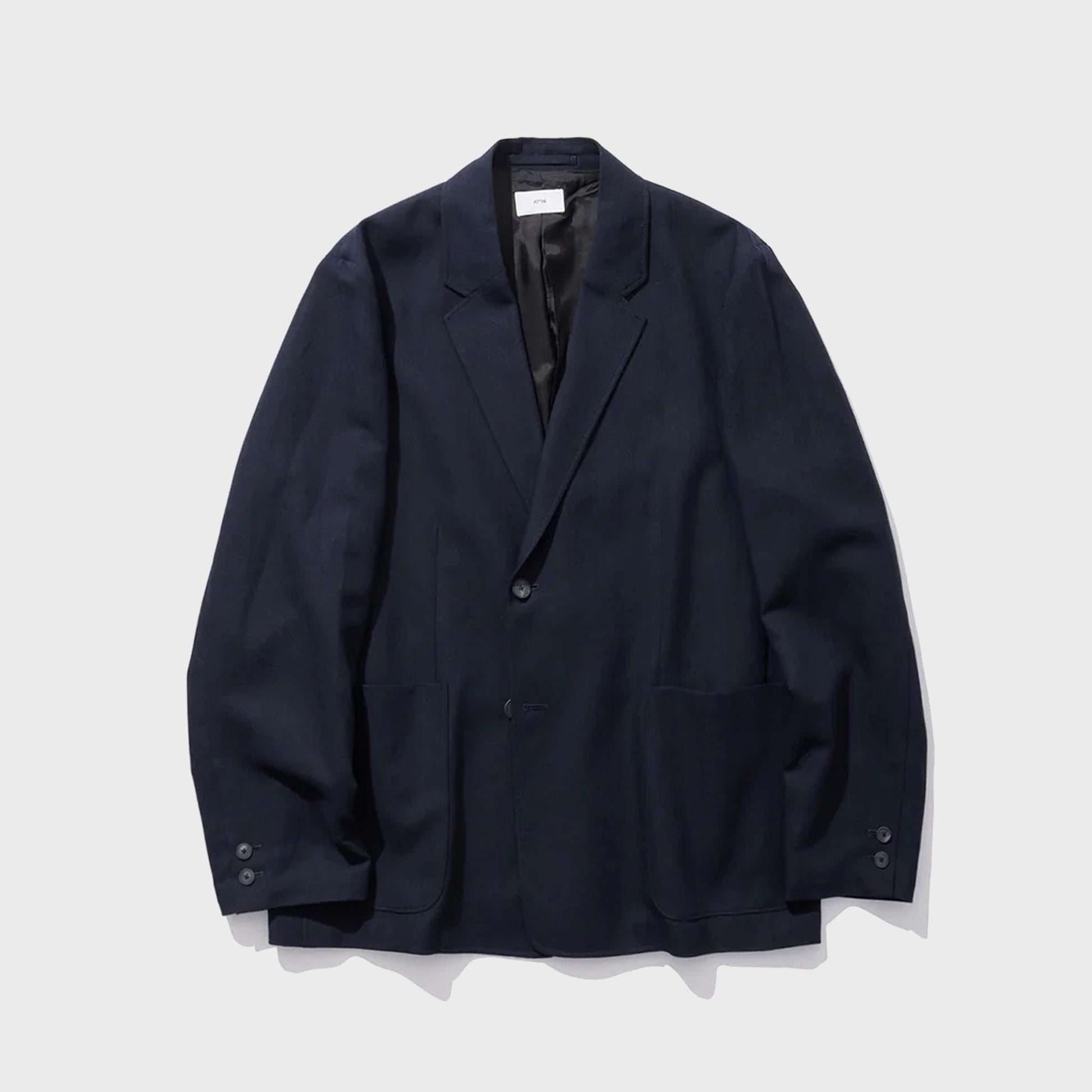ATON Twist Wool Linen Semi Double Jacket - Navy