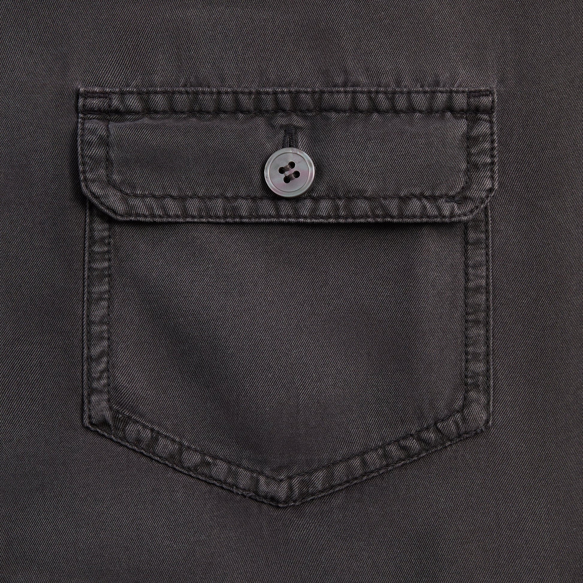 &Kin Garment Dyed Silk Collarless Yardley Shirt - Phantom Grey
