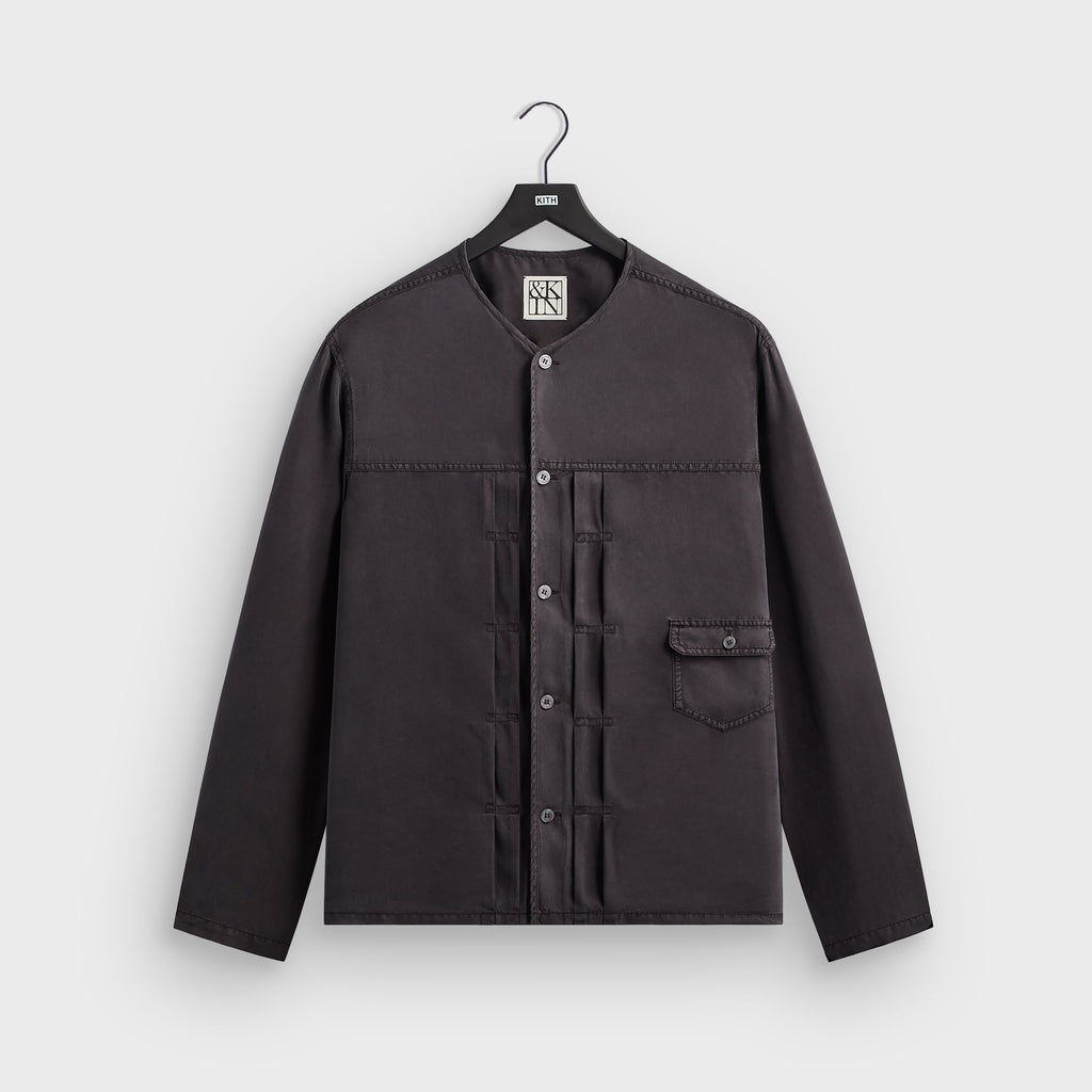 &Kin Garment Dyed Silk Collarless Yardley Shirt - Phantom Grey