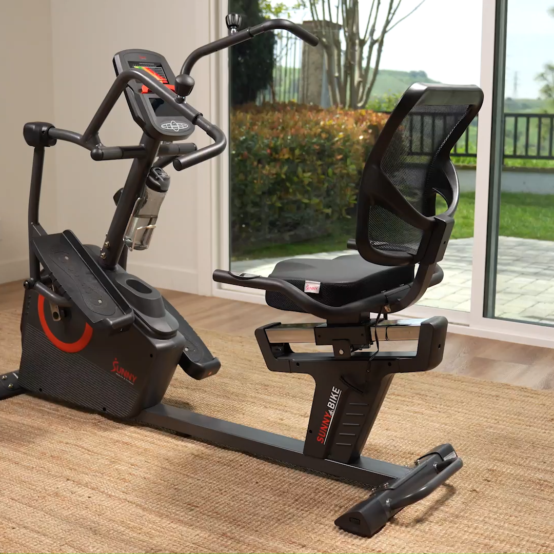Sunny Health & Fitness Premium Smart Programmable Electro-Magnetic Resistance Recumbent Elliptical Cross Trainer