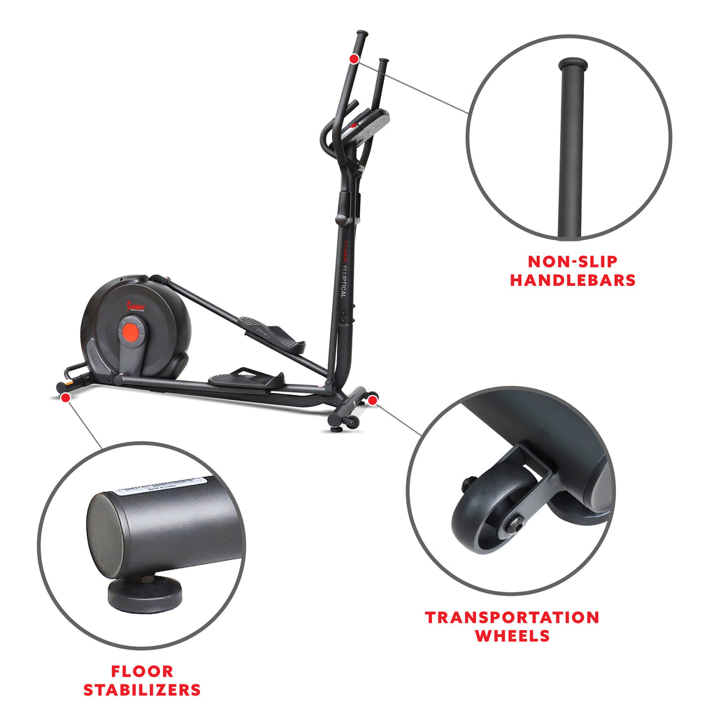 Sunny Health & Fitness Power Stride Smart Electro-Magnetic Elliptical Machine with 18" stride length