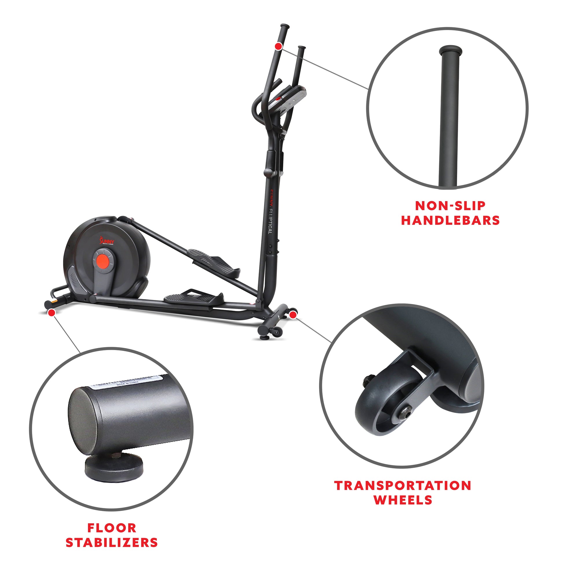 Sunny Health & Fitness Power Stride Smart Electro-Magnetic Elliptical Machine with 18" stride length