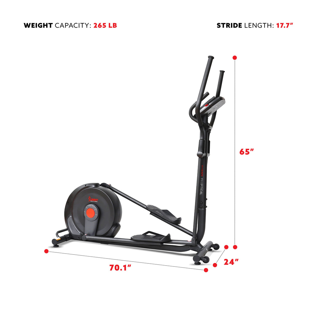Sunny Health & Fitness Power Stride Smart Electro-Magnetic Elliptical Machine with 18" stride length