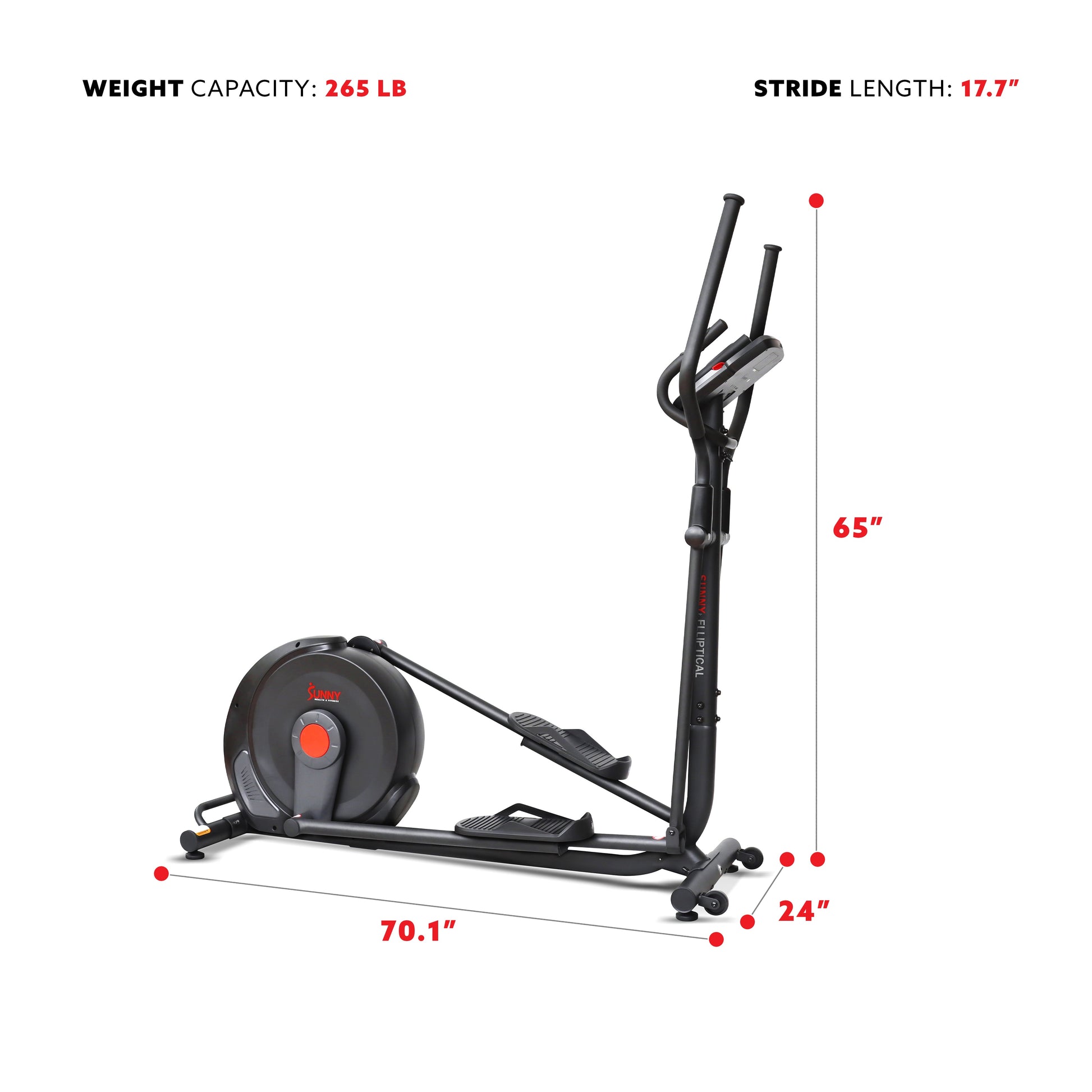 Sunny Health & Fitness Power Stride Smart Electro-Magnetic Elliptical Machine with 18" stride length