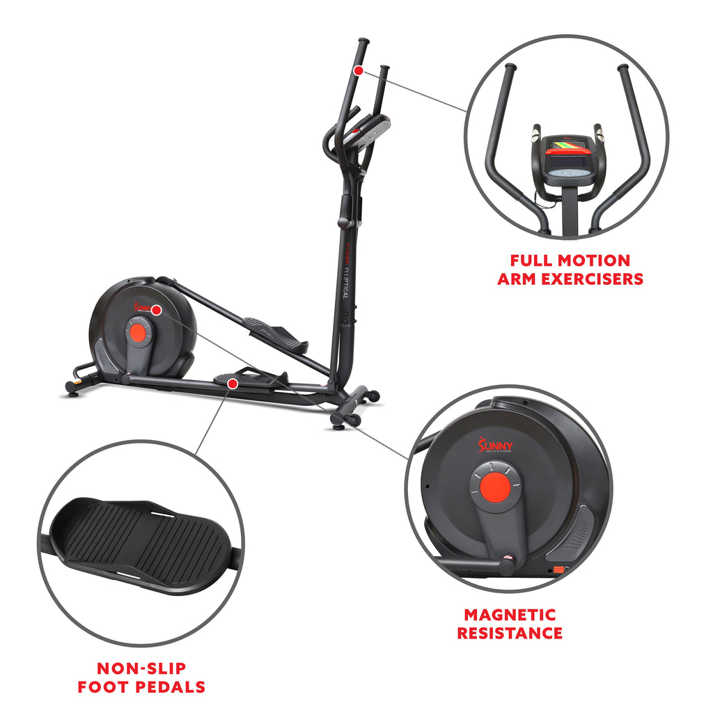 Sunny Health & Fitness Power Stride Smart Electro-Magnetic Elliptical Machine with 18" stride length