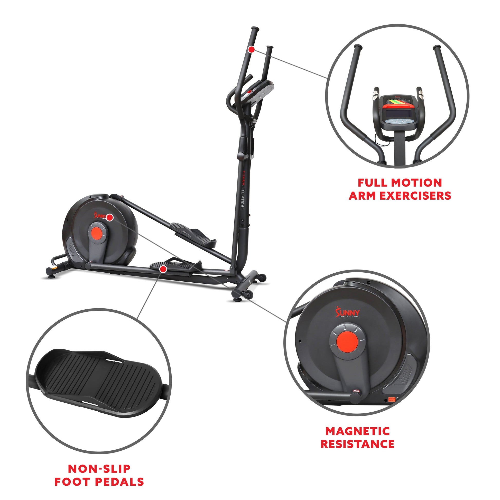 Sunny Health & Fitness Power Stride Smart Electro-Magnetic Elliptical Machine with 18" stride length