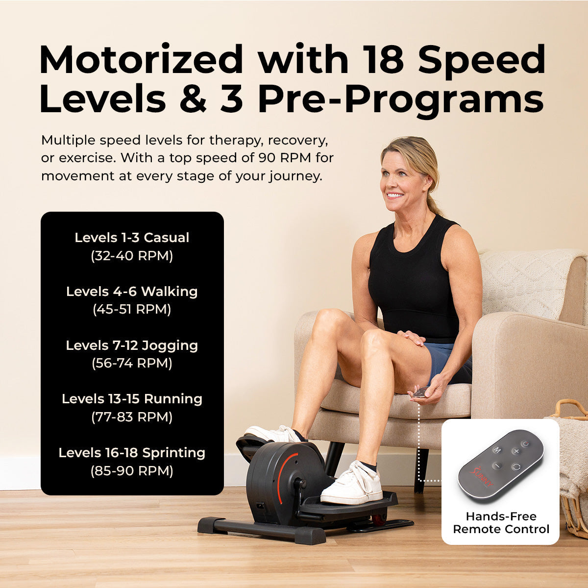 Sunny Health & Fitness Smart Motorized Under Desk Mini Elliptical
