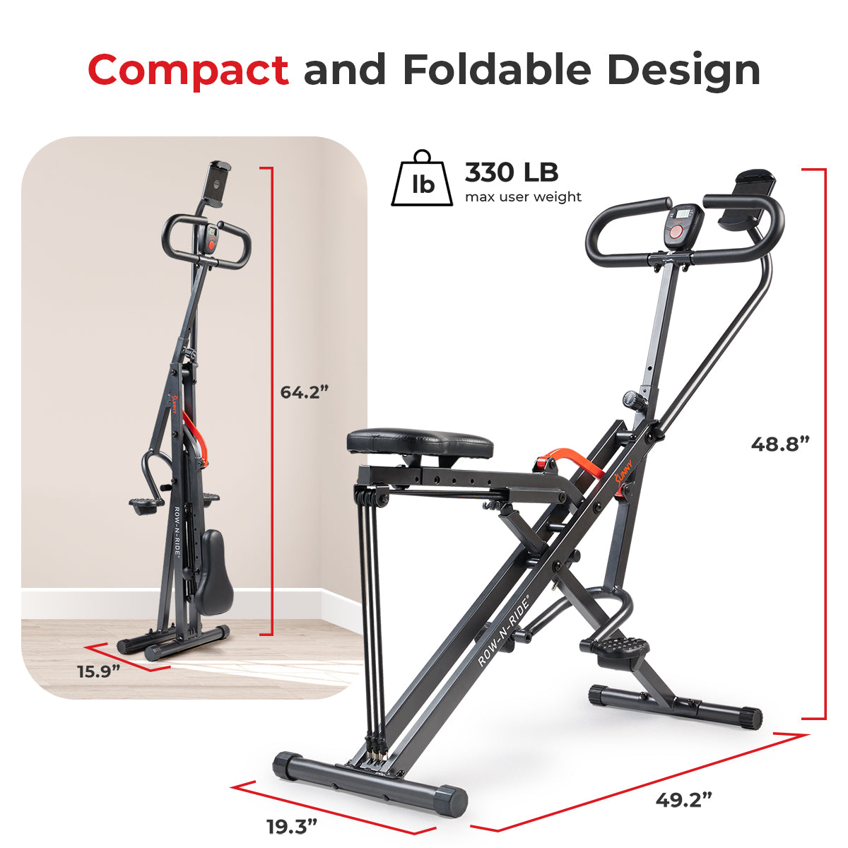 Sunny Health & Fitness Smart Upright Row-N-Ride® Squat Assist Trainer Machine for Abs and Glute Workout