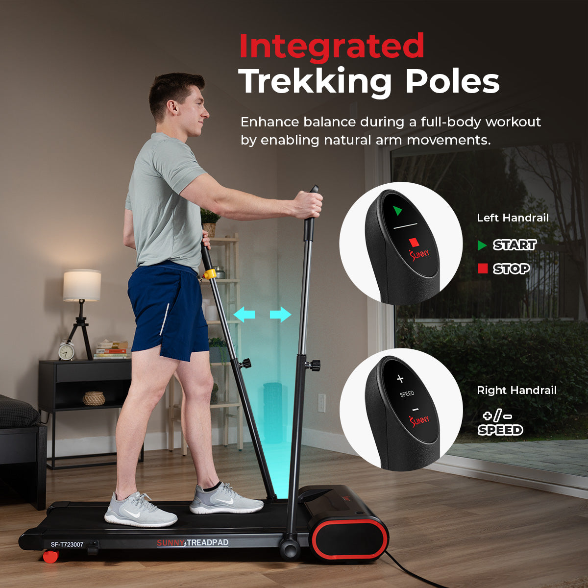 Sunny Health & Fitness Under Desk Smart TreadPad® Walking Treadmill with Hiking Pole