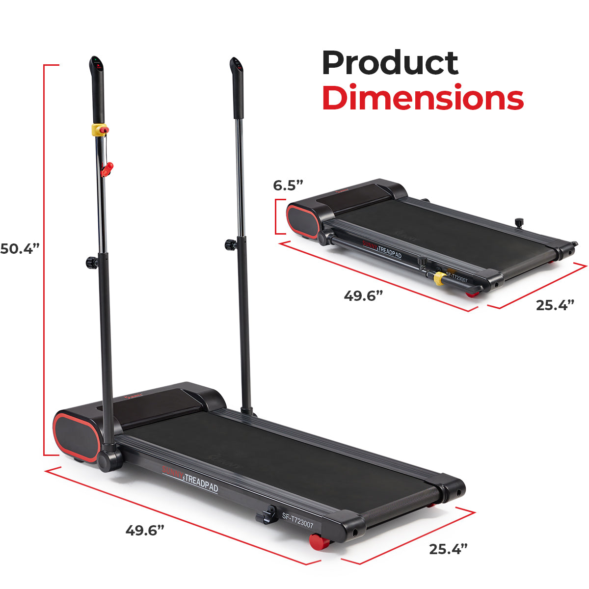 Sunny Health & Fitness Under Desk Smart TreadPad® Walking Treadmill with Hiking Pole