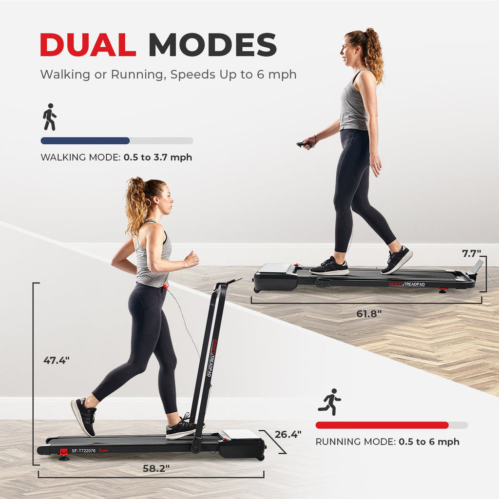 Sunny Health & Fitness Pacer 2 in 1 Auto Incline Under Desk Walking/Running Smart Treadmill