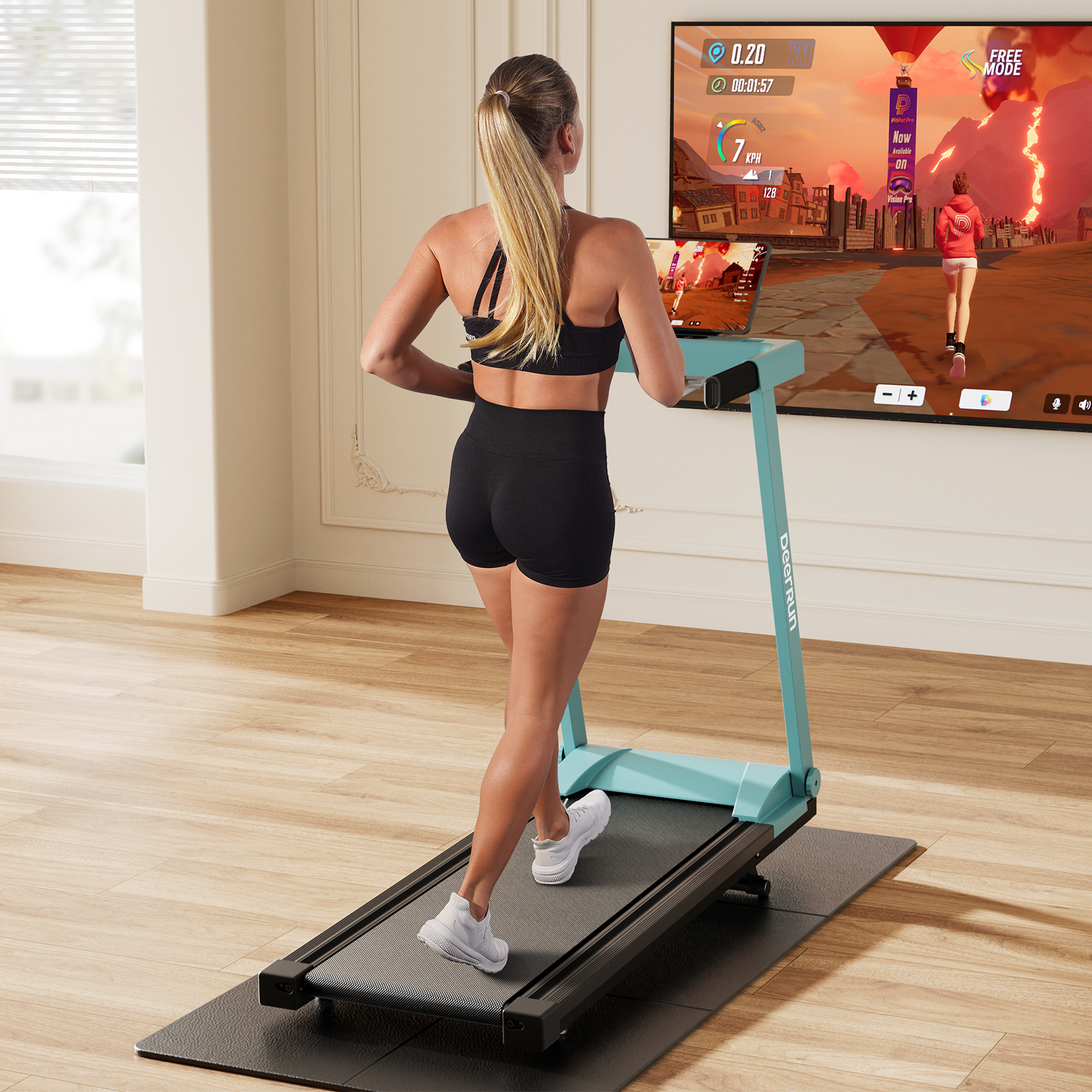 DeerRun All-New 2026 A1 Pro Move+ 6% Incline Foldable Treadmill——Upgraded Chip & NFC Support | 350 lbs, 10 mph Mint Green