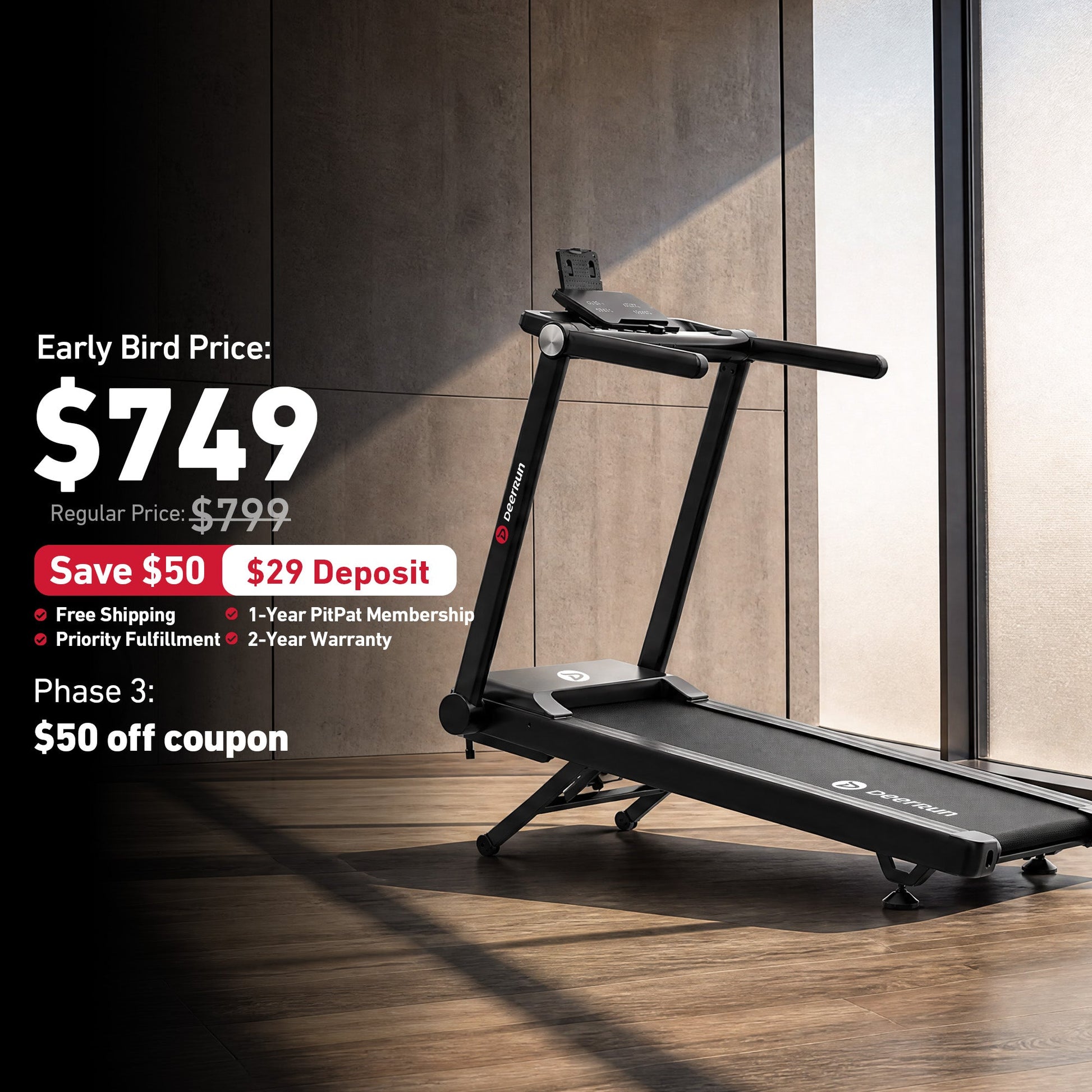 DeerRun Apex Rise 1 Challenge Training 25% Auto Incline Foldable Smart Treadmill