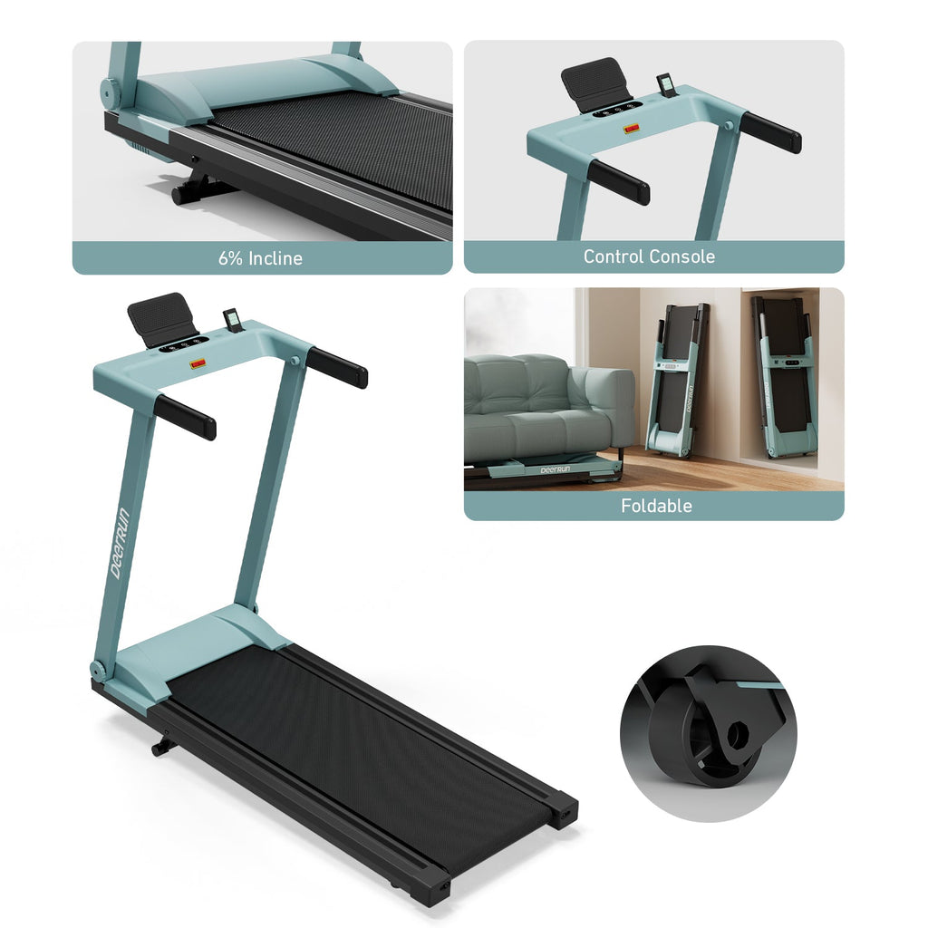 DeerRun All-New 2026 A1 Pro Move+ 6% Incline Foldable Treadmill——Upgraded Chip & NFC Support | 350 lbs, 10 mph Mint Green