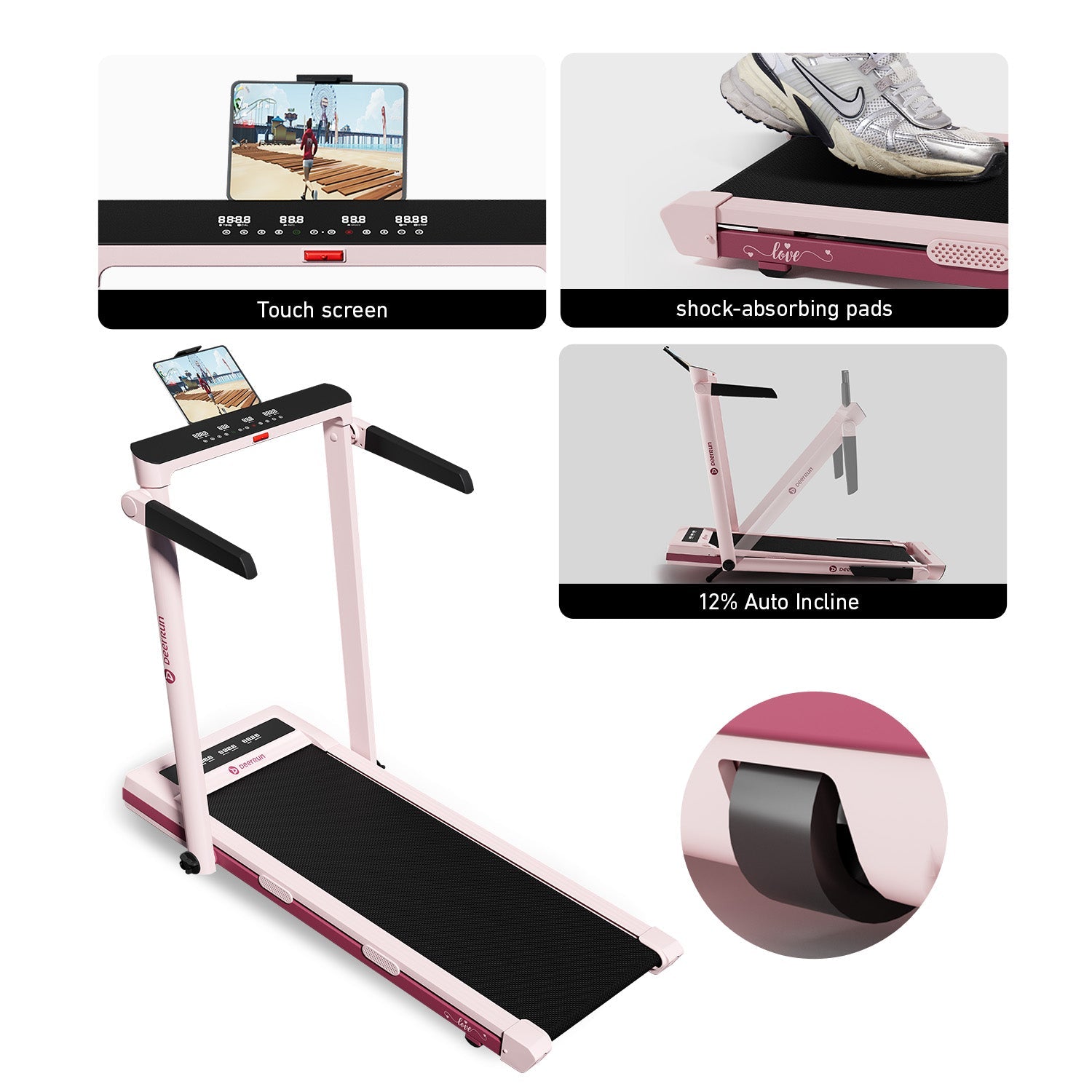 DeerRun Z10 Pro Rose Pink | 12% Auto Incline Treadmill