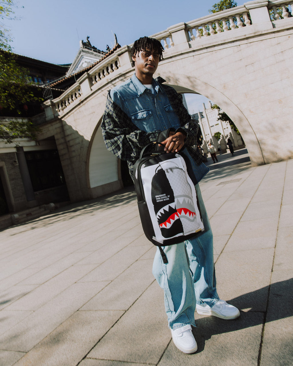 SPRAYGROUND BAG ON BAG OPTICAL ILLUSION SHARKS IN PARIS BACKPACK