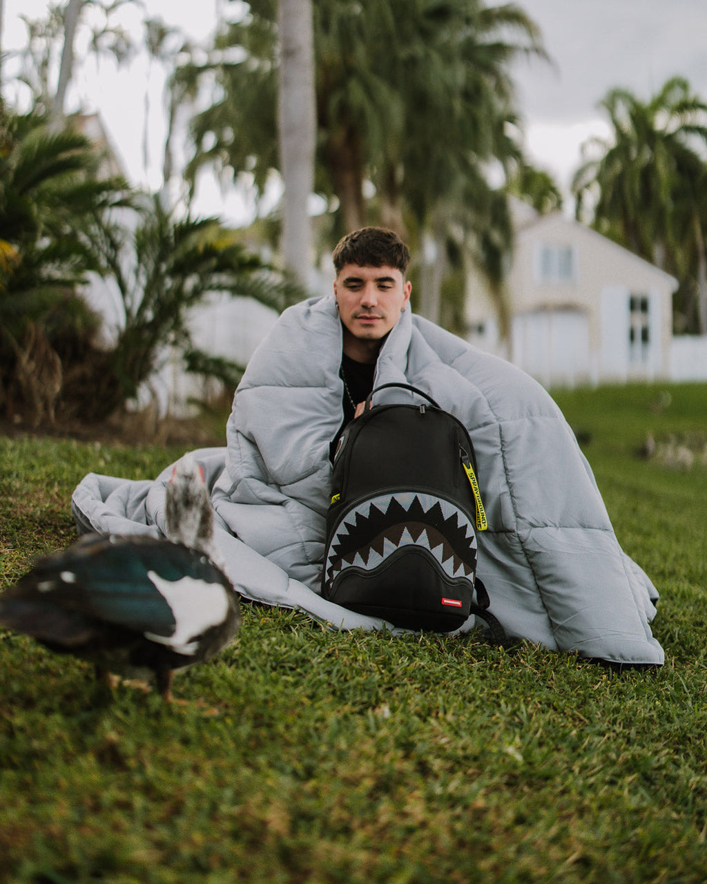 SPRAYGROUND SHARK CENTRAL PARACHUTE DLX SATIN BACKPACK