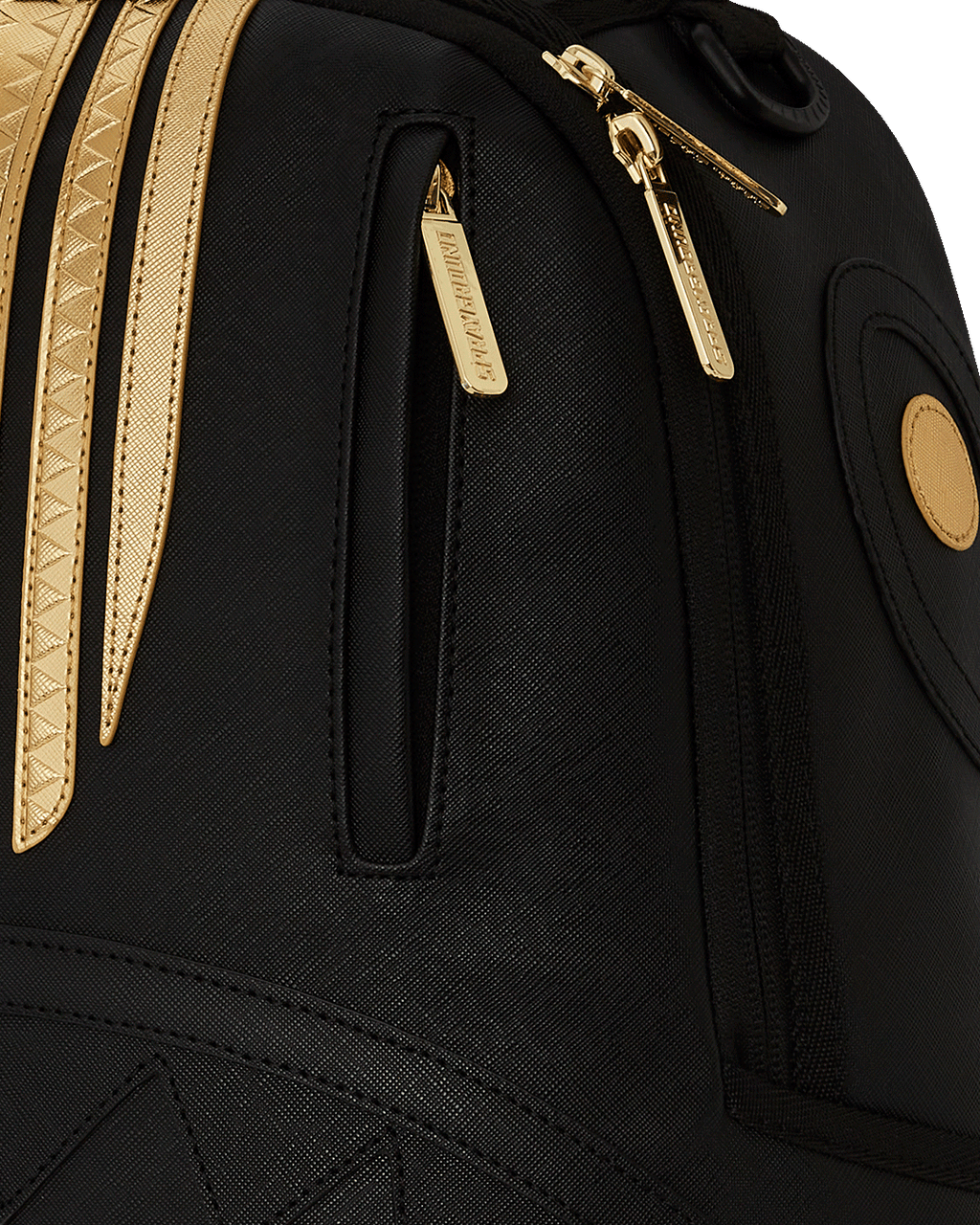 SPRAYGROUND GOLD AND BLACK RACING STRIPES BACKPACK