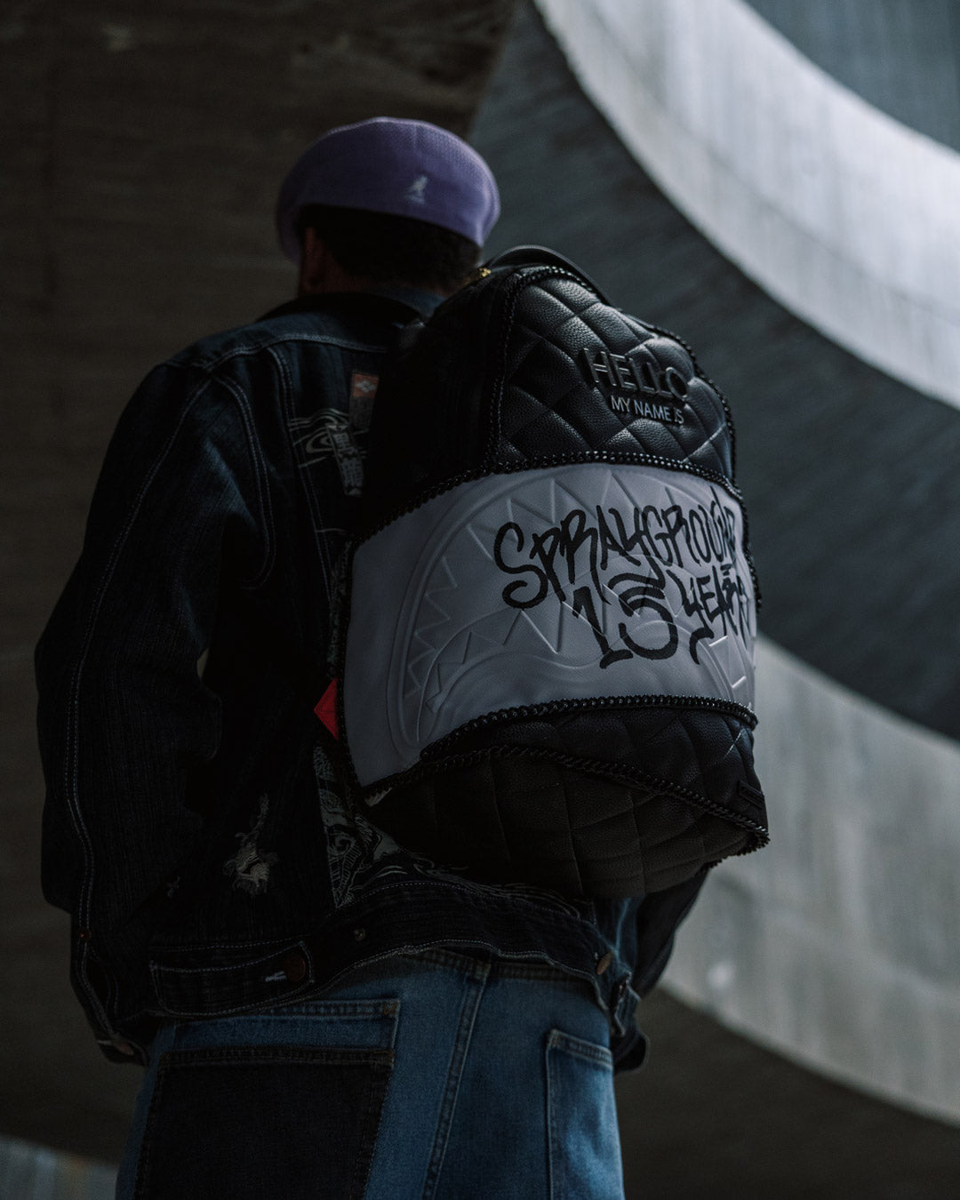 SPRAYGROUND HELLO MY NAME IS 15 YEARS QUILTED BACKPACK (SUPER RARE)