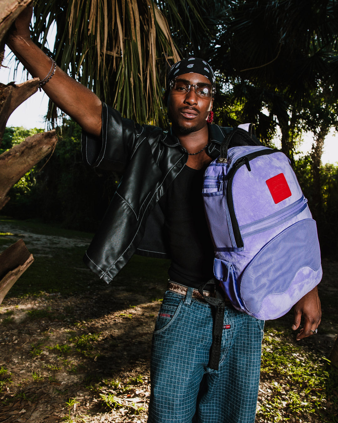 SPRAYGROUND NOOO WAY!!! A REVERSIBLE BACKPACK - PURPLE VELOUR TO OG SHARKS IN PARIS BACKPACK
