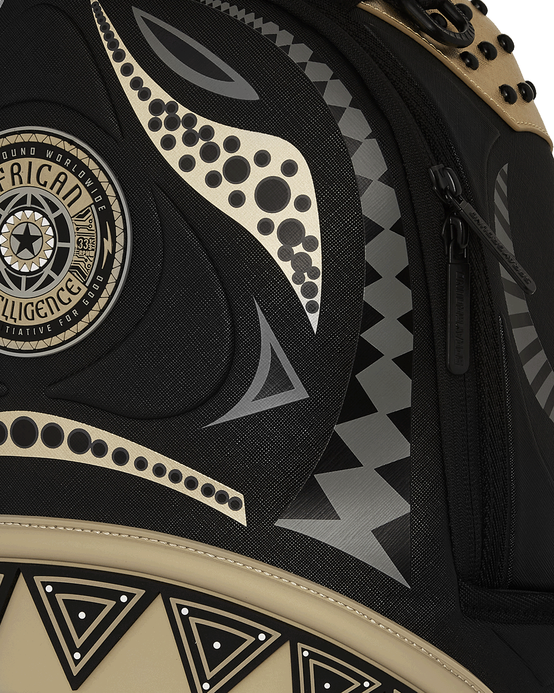SPRAYGROUND A.I. AFRICAN INTELLIGENCE SHARKS OF THE GOLD OCEAN BACKPACK - SANDFLOWER COLLAB