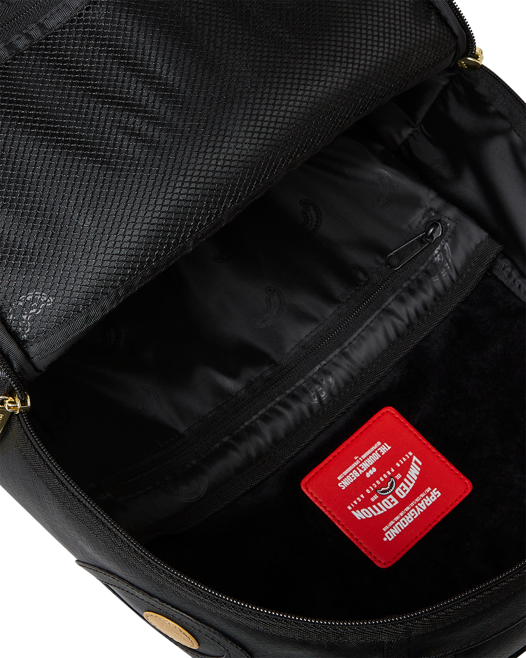 SPRAYGROUND GOLD AND BLACK RACING STRIPES BACKPACK