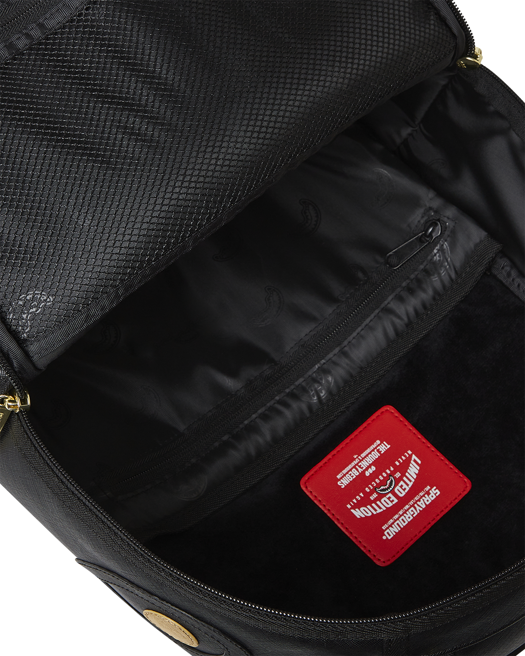 SPRAYGROUND GOLD AND BLACK RACING STRIPES BACKPACK