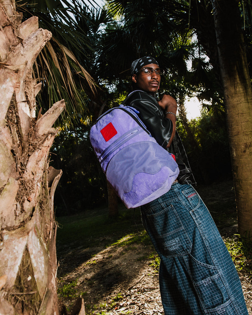 SPRAYGROUND NOOO WAY!!! A REVERSIBLE BACKPACK - PURPLE VELOUR TO OG SHARKS IN PARIS BACKPACK