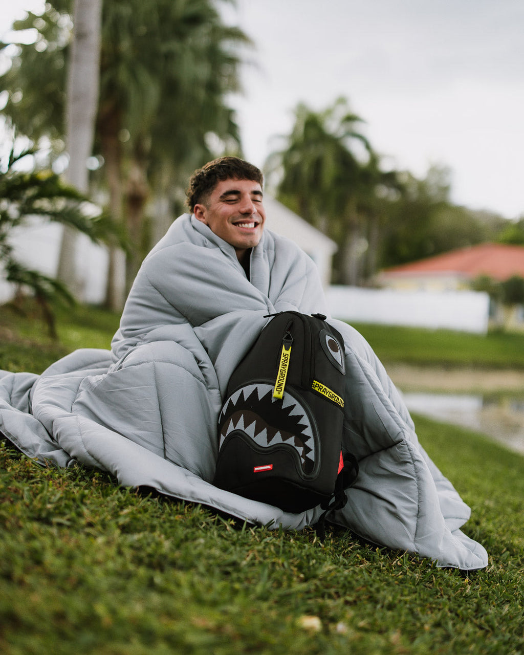 SPRAYGROUND SHARK CENTRAL PARACHUTE DLX SATIN BACKPACK