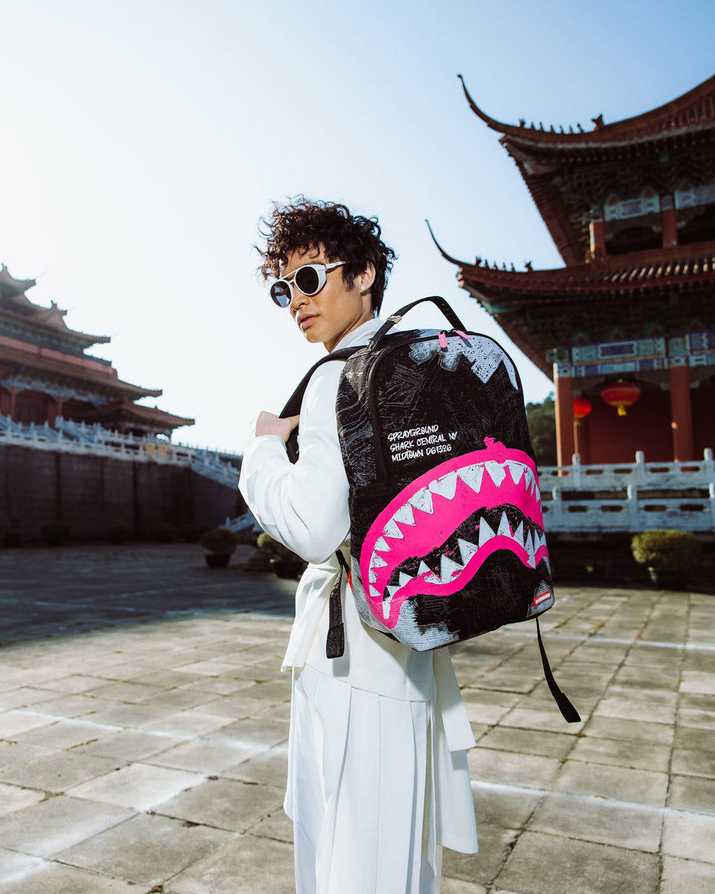 SPRAYGROUND SHARK CENTRAL ACRYLIC ART DLX COTTON BACKPACK