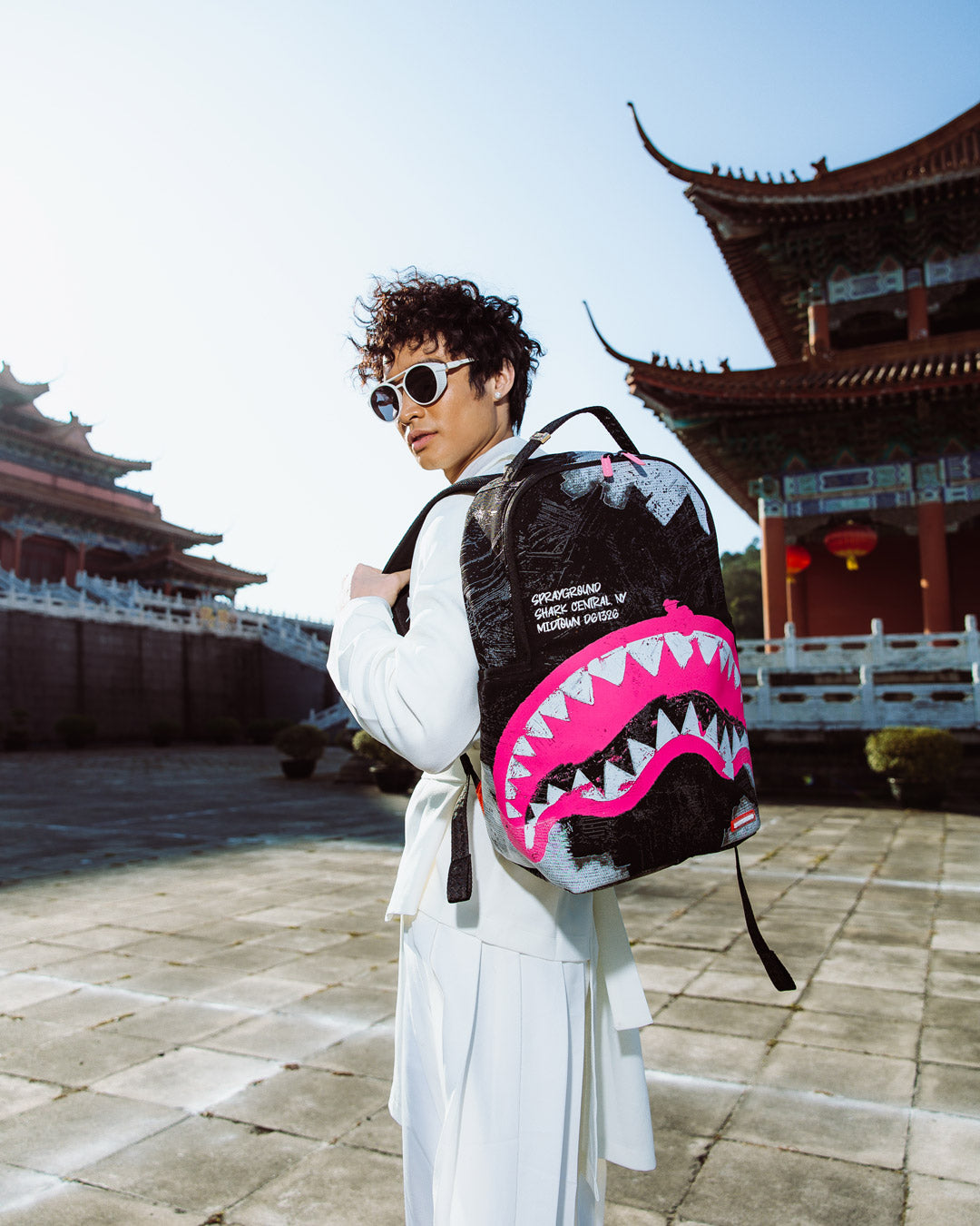 SPRAYGROUND SHARK CENTRAL ACRYLIC ART DLX COTTON BACKPACK