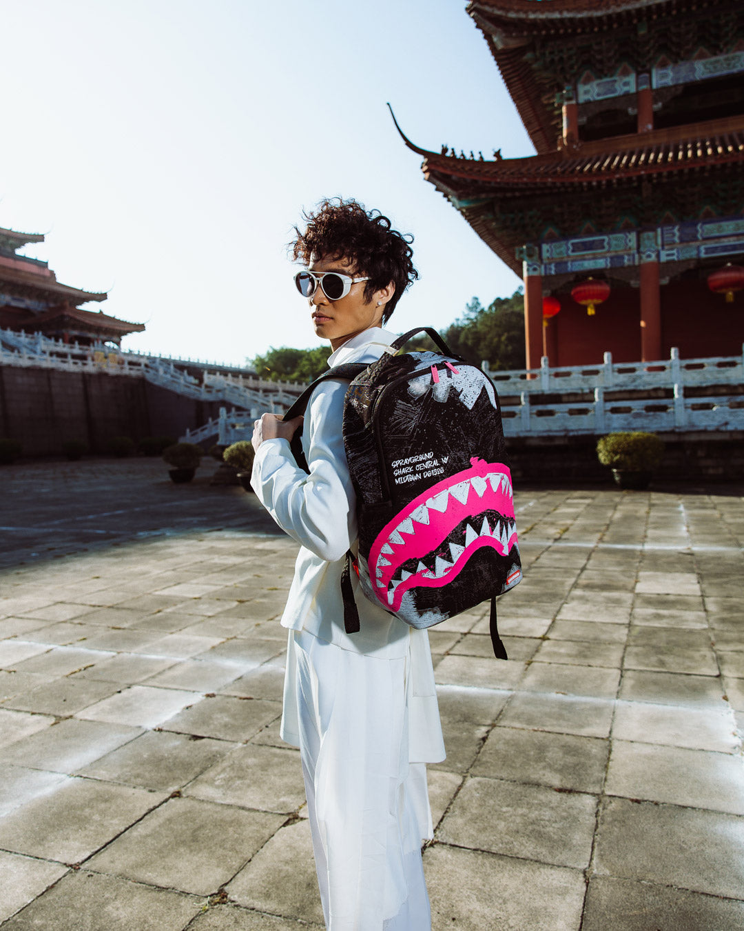 SPRAYGROUND SHARK CENTRAL ACRYLIC ART DLX COTTON BACKPACK