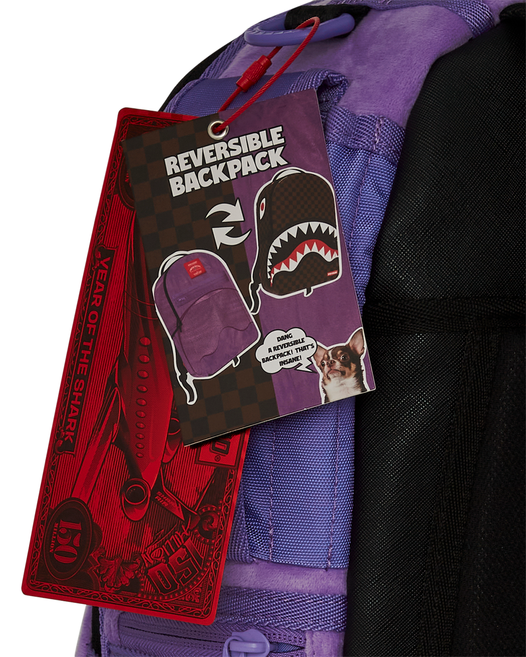 SPRAYGROUND NOOO WAY!!! A REVERSIBLE BACKPACK - PURPLE VELOUR TO OG SHARKS IN PARIS BACKPACK