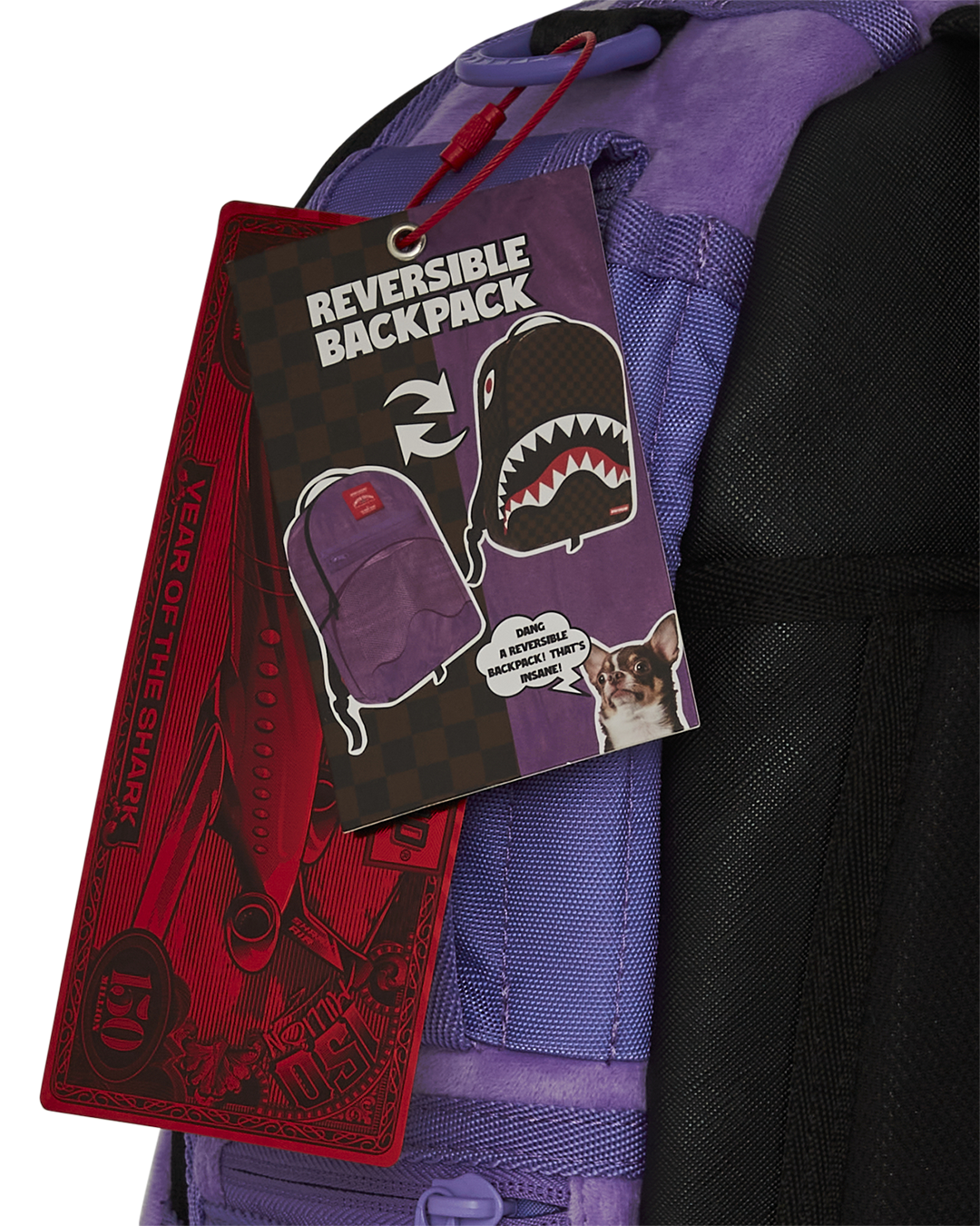 SPRAYGROUND NOOO WAY!!! A REVERSIBLE BACKPACK - PURPLE VELOUR TO OG SHARKS IN PARIS BACKPACK