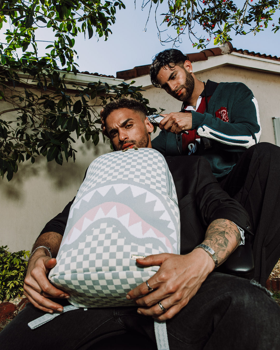SPRAYGROUND KNIT SHARKS IN PARIS IN CREAM DLX BACKPACK