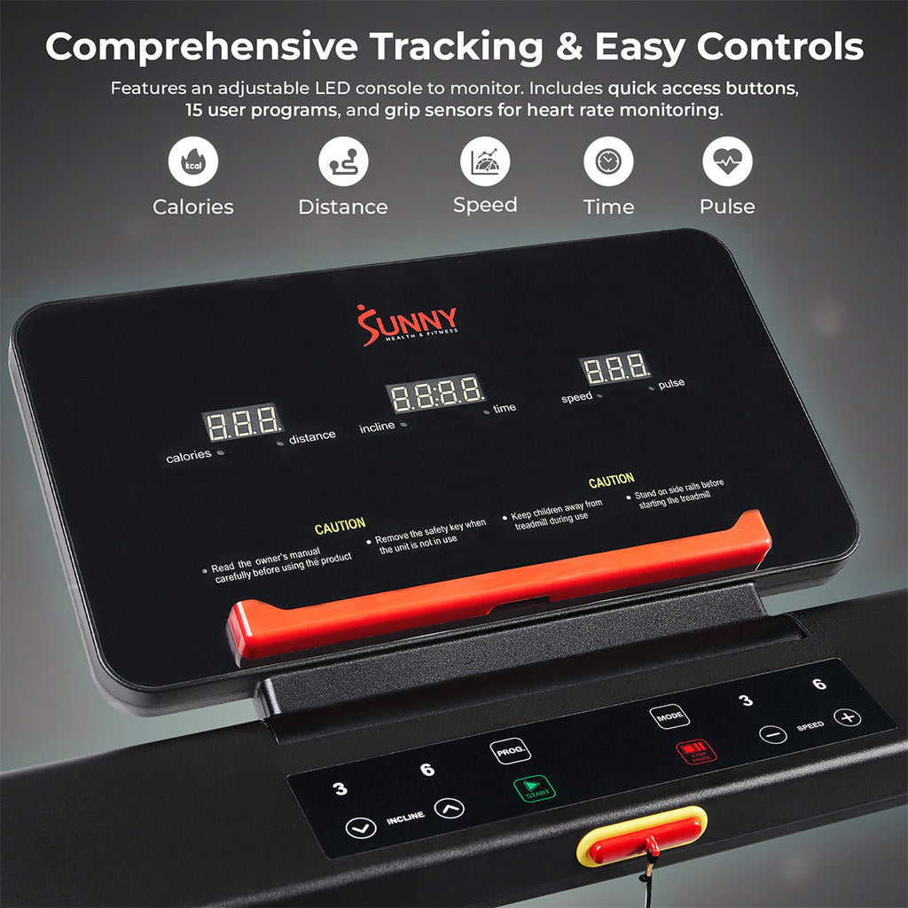 Sunny Health & Fitness Slim Interactive Auto Incline Smart Foldable Treadmill