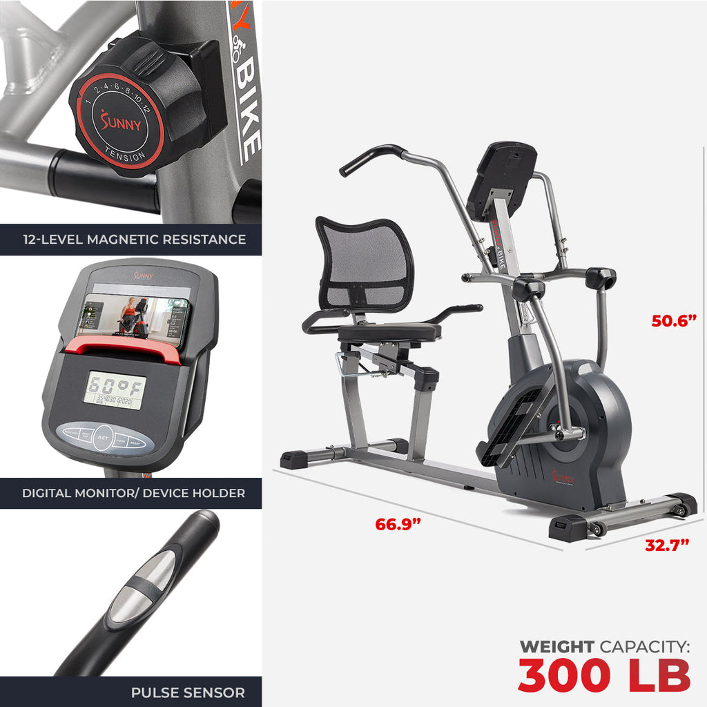 Sunny Health & Fitness Performance Elite Magnetic Recumbent Elliptical Cross Trainer