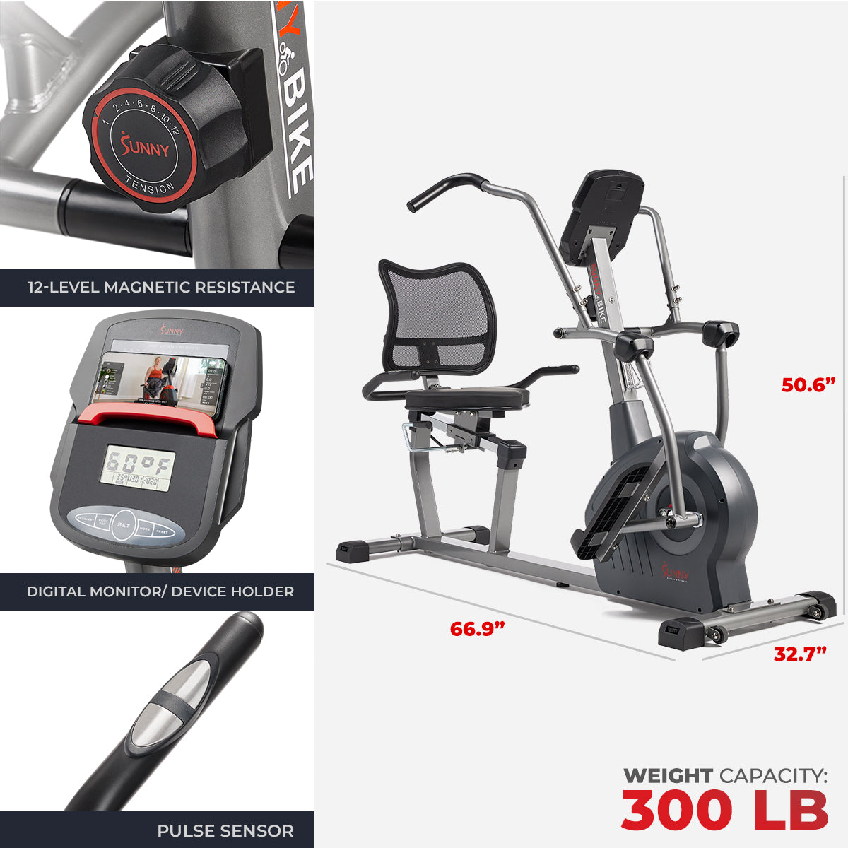 Sunny Health & Fitness Performance Elite Magnetic Recumbent Elliptical Cross Trainer