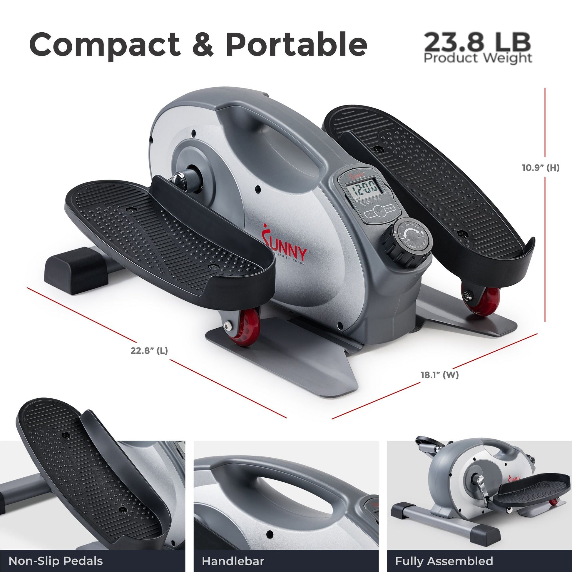 Sunny Health & Fitness Smart Under Desk Mini Elliptical Exercise Trainer